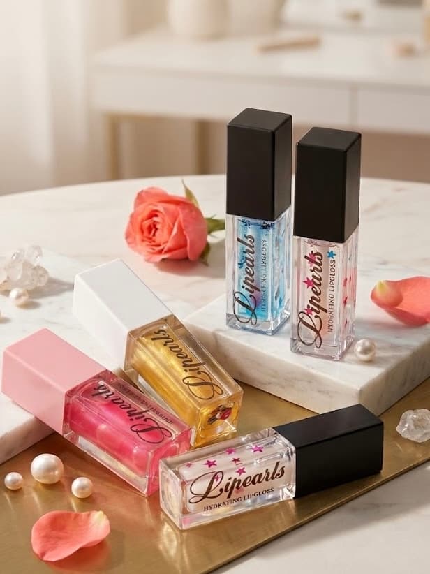Pearlessence Beauty — Lipearls gloss collection styled with pearls and roses